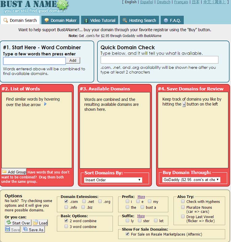 BustAName Domain Name Generator Tools