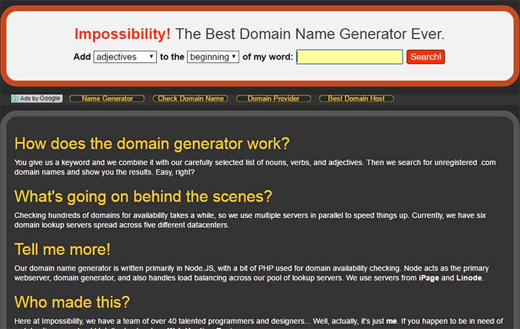 Impossibility Domain Name Generator Tools
