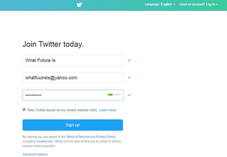 Twitter Signup Page