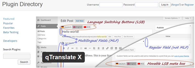 qTranslate X Language Translation Plugins