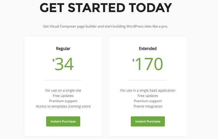 Visual Composer Price Plan